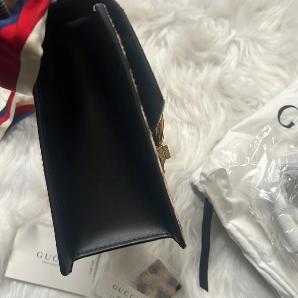 💯% Auth GUCCI Leather Bag - Sylvie Calf Hair Harako Leopard Print Shoulder Bag